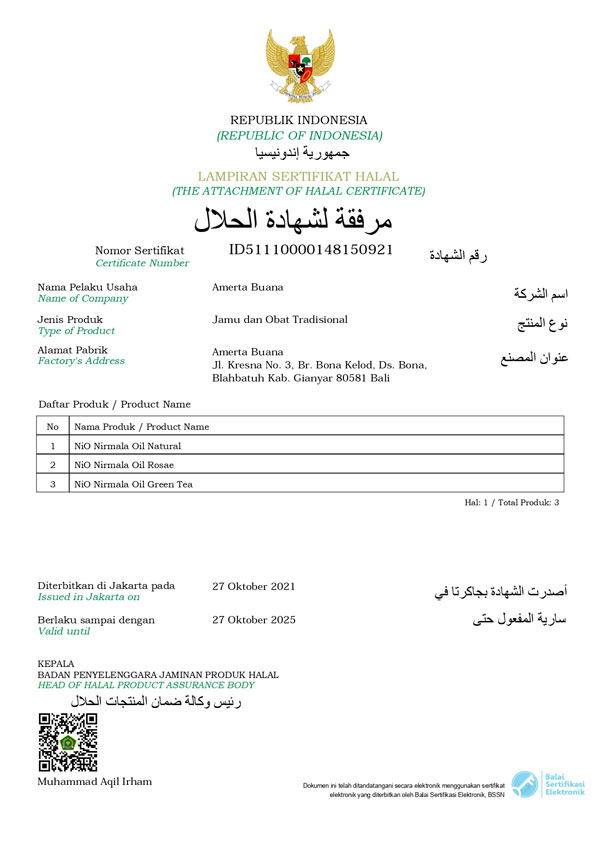 ketetapan halal MUI - nio nirmala oil